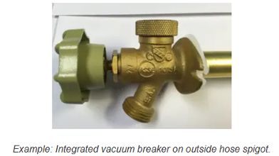 Example: Integrated vacuum breaker on outside hose spigot