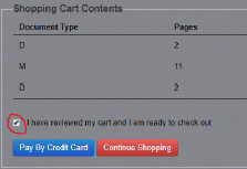 Image of options on shopping cart screen